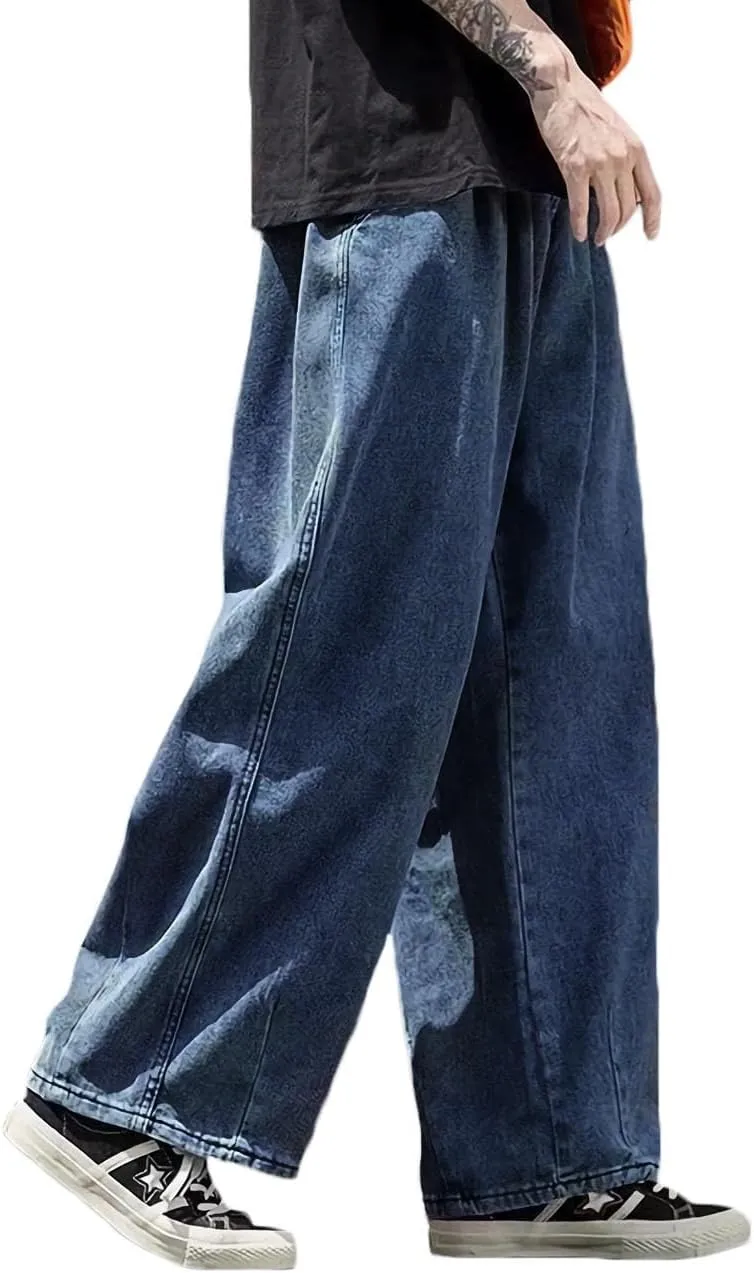 Nutriangee Men's Loose Wide Leg Jeans Straight Baggy Hip hop Streetwear Skateboard Denim Pants