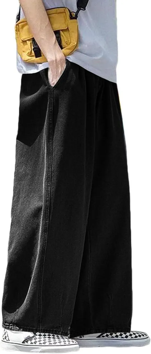 Nutriangee Men's Loose Wide Leg Jeans Straight Baggy Hip hop Streetwear Skateboard Denim Pants