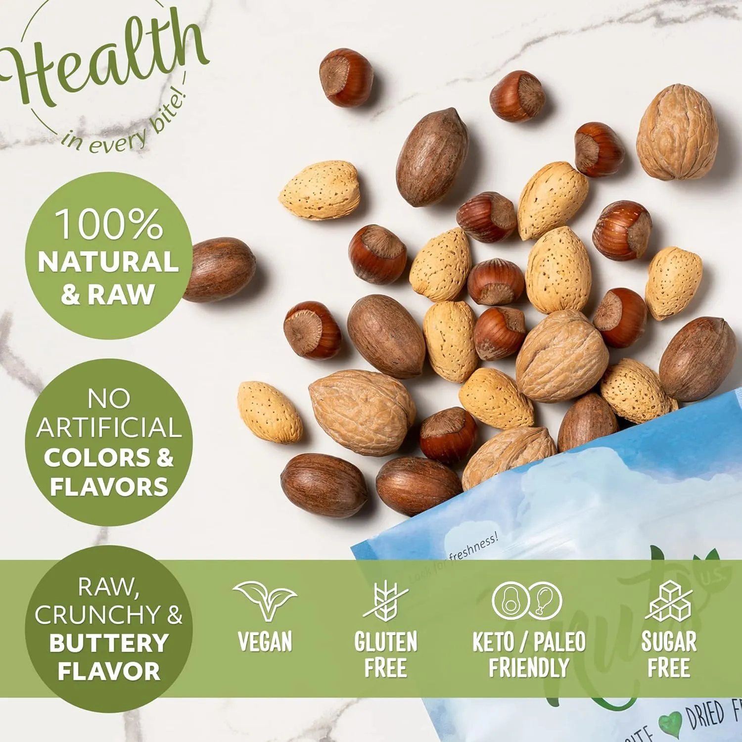 NUTS U.S. – Mixed Nuts In Shell (Almonds, Walnuts, Hazelnuts, Pecans) | No Added Colors and No Artificial Flavors | Fresh Buttery Taste and Raw |Packed In Resealable Bags!!! (6 LBS)