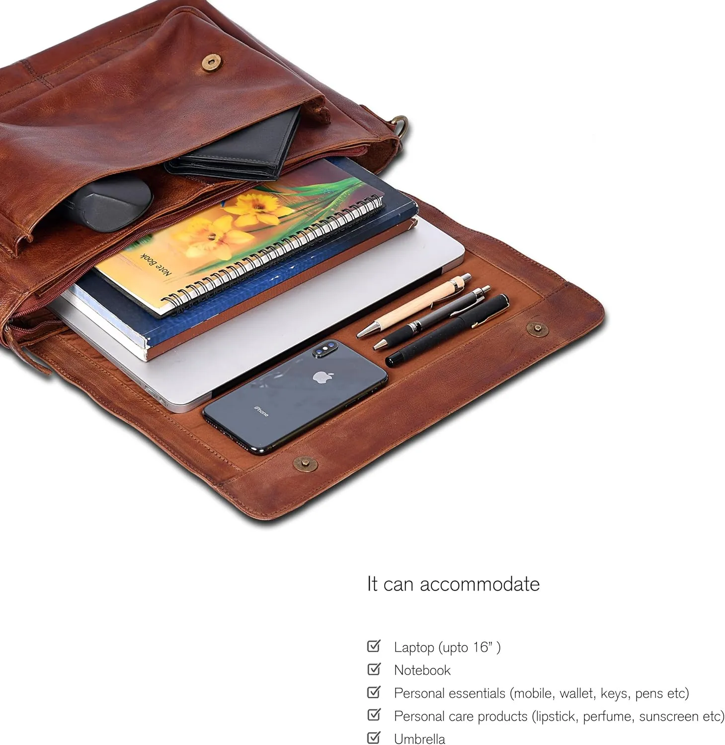 Oak Leathers Leather Messenger Bag for Men and Women - Laptop Briefcase Bag For College, Office, Adjustable Shoulder Strap