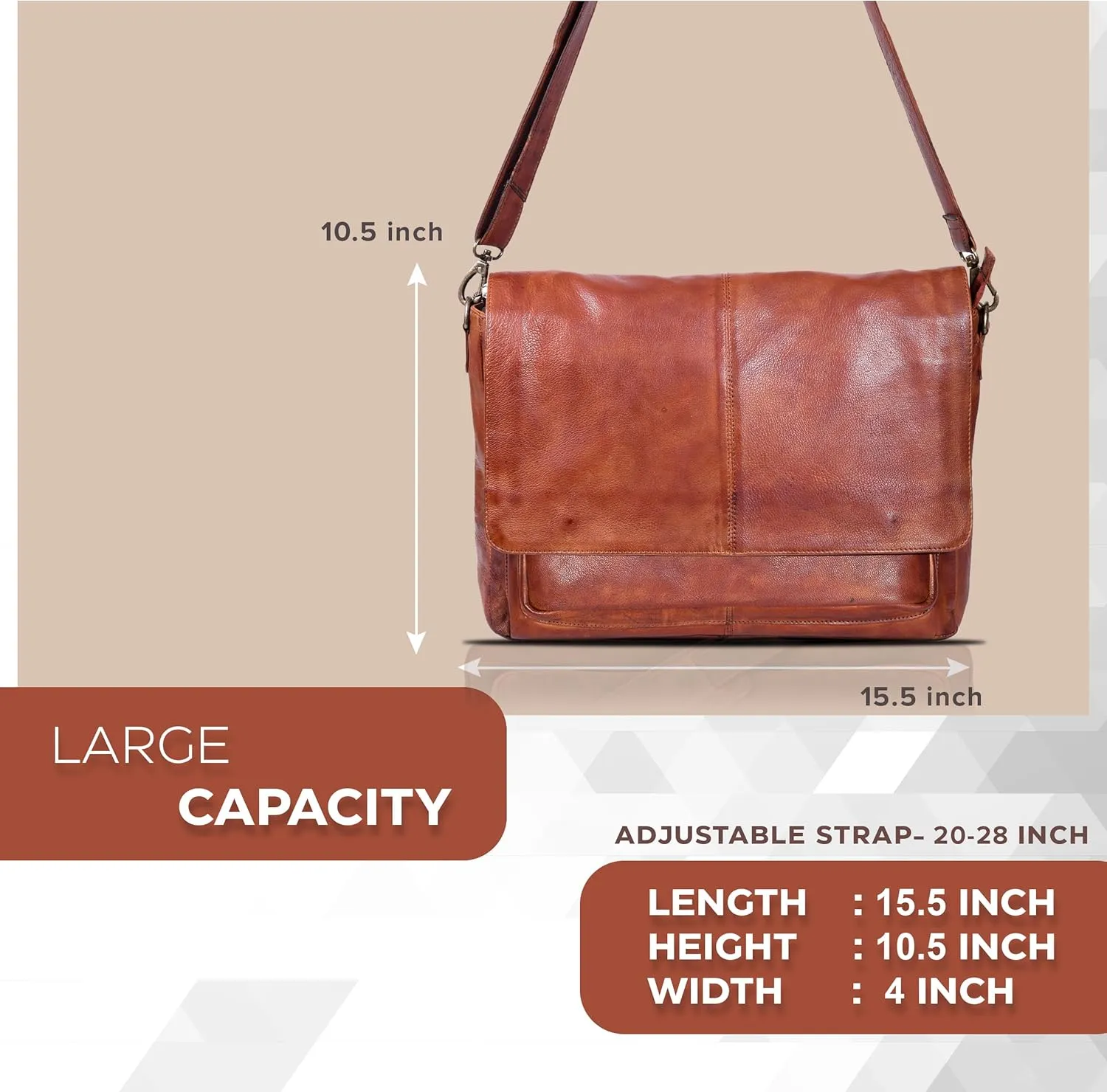 Oak Leathers Leather Messenger Bag for Men and Women - Laptop Briefcase Bag For College, Office, Adjustable Shoulder Strap