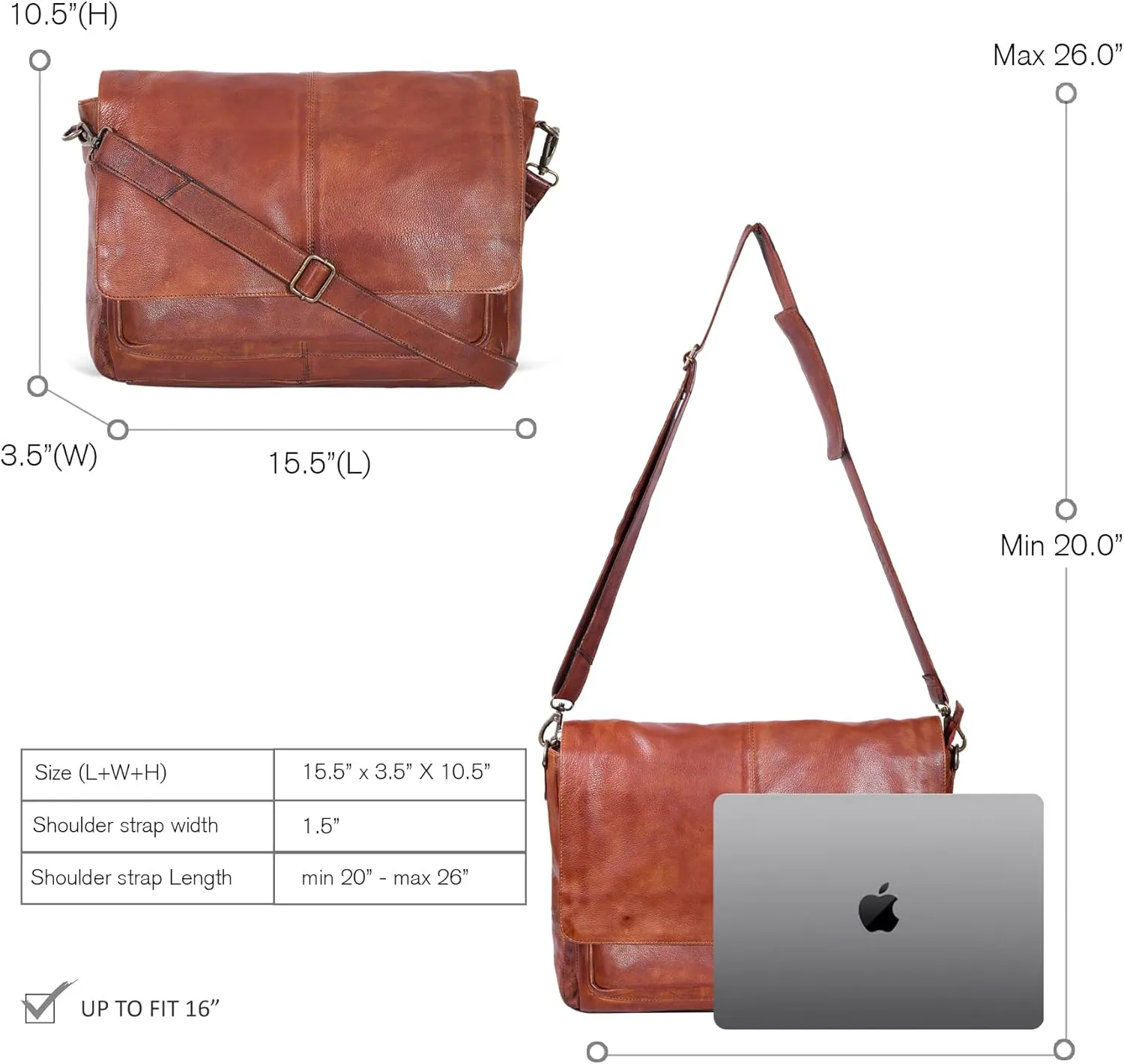 Oak Leathers Leather Messenger Bag for Men and Women - Laptop Briefcase Bag For College, Office, Adjustable Shoulder Strap