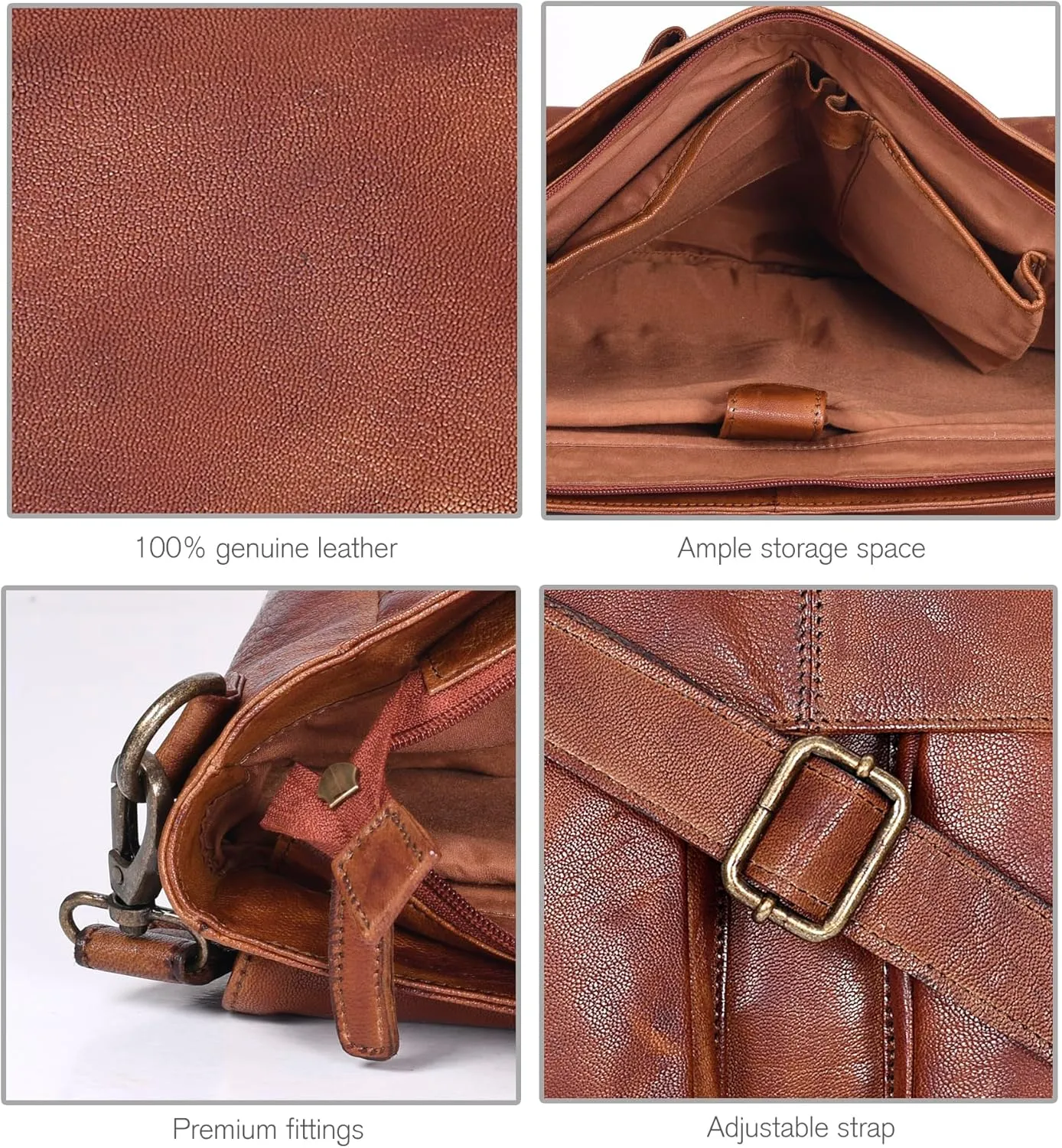Oak Leathers Leather Messenger Bag for Men and Women - Laptop Briefcase Bag For College, Office, Adjustable Shoulder Strap