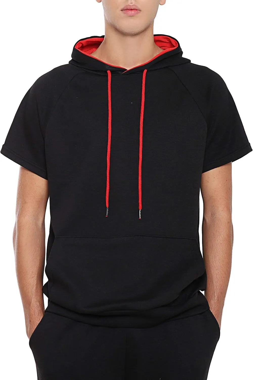 Ohoo Men's Short Sleeve Hoodie Pullover Slim Fit Lightweight Summer Hooded Sweatshirt