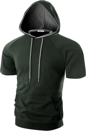 Ohoo Men's Short Sleeve Hoodie Pullover Slim Fit Lightweight Summer Hooded Sweatshirt