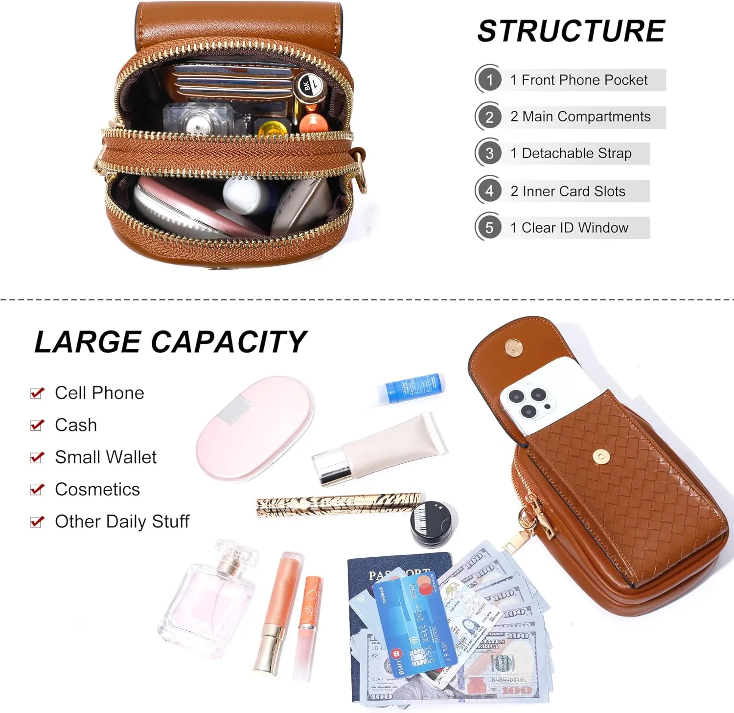 OIDERY Small Crossbody Bags Cell Phone Purse for Women, Leather Shoulder Handbag Wallet Purse with Credit Card Slots