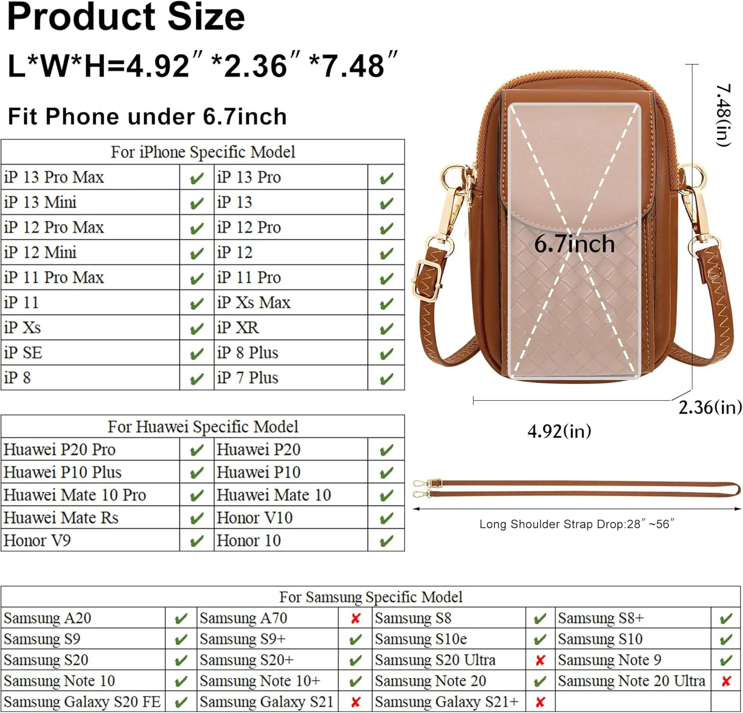 OIDERY Small Crossbody Bags Cell Phone Purse for Women, Leather Shoulder Handbag Wallet Purse with Credit Card Slots