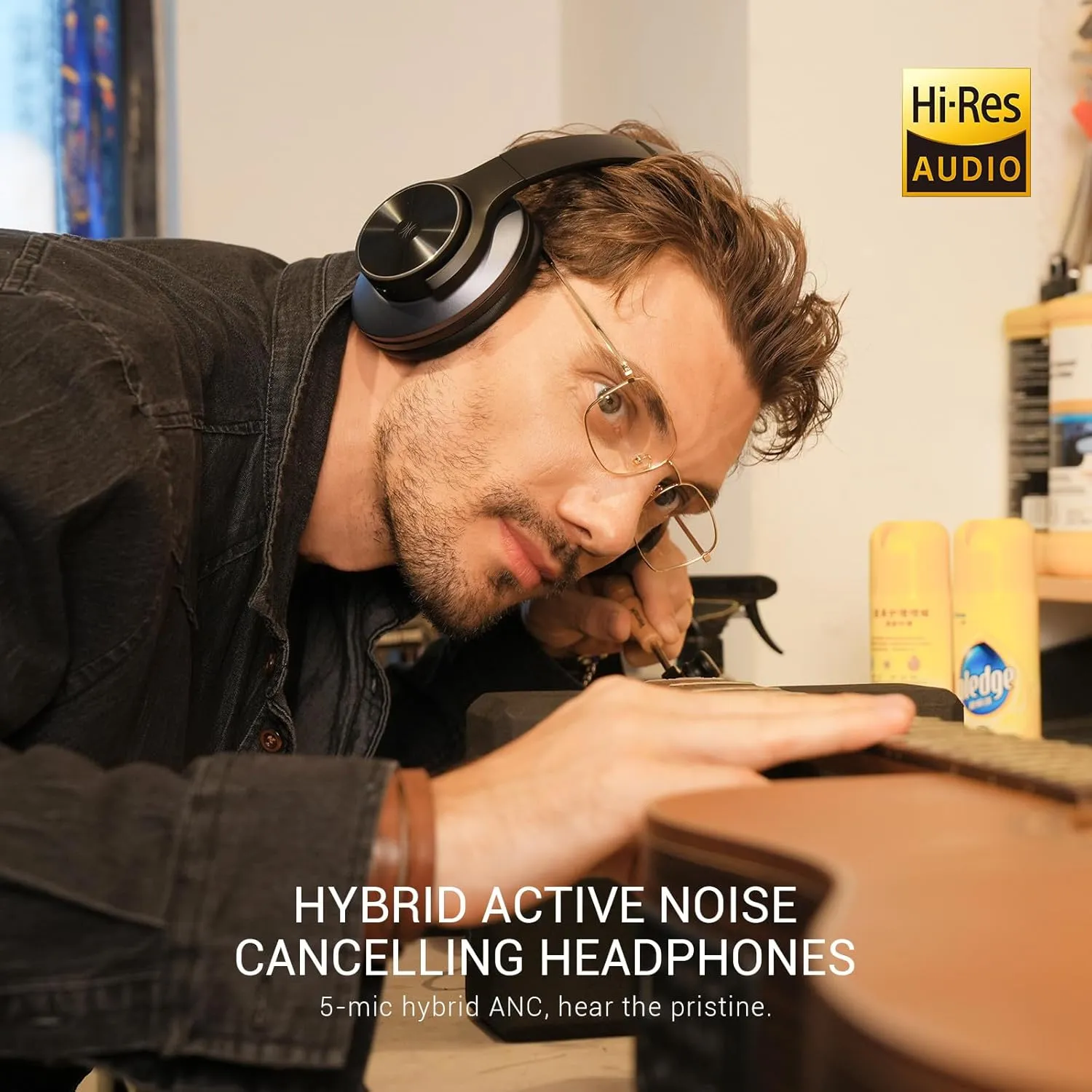 OneOdio A10 Hybrid Active Noise Cancelling Headphones, Hi-Res Audio, 50H Playtime with Speed Charge, Travel Case, Wireless/Wired, Built-in Mic, Bluetooth Over Ear Headphones for Work Gym Workout