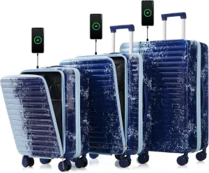 Organized Travel with Hard Shell Luggage Set, 20 and 24 Inch with USB Port and Front Pocket, Gradient Blue
