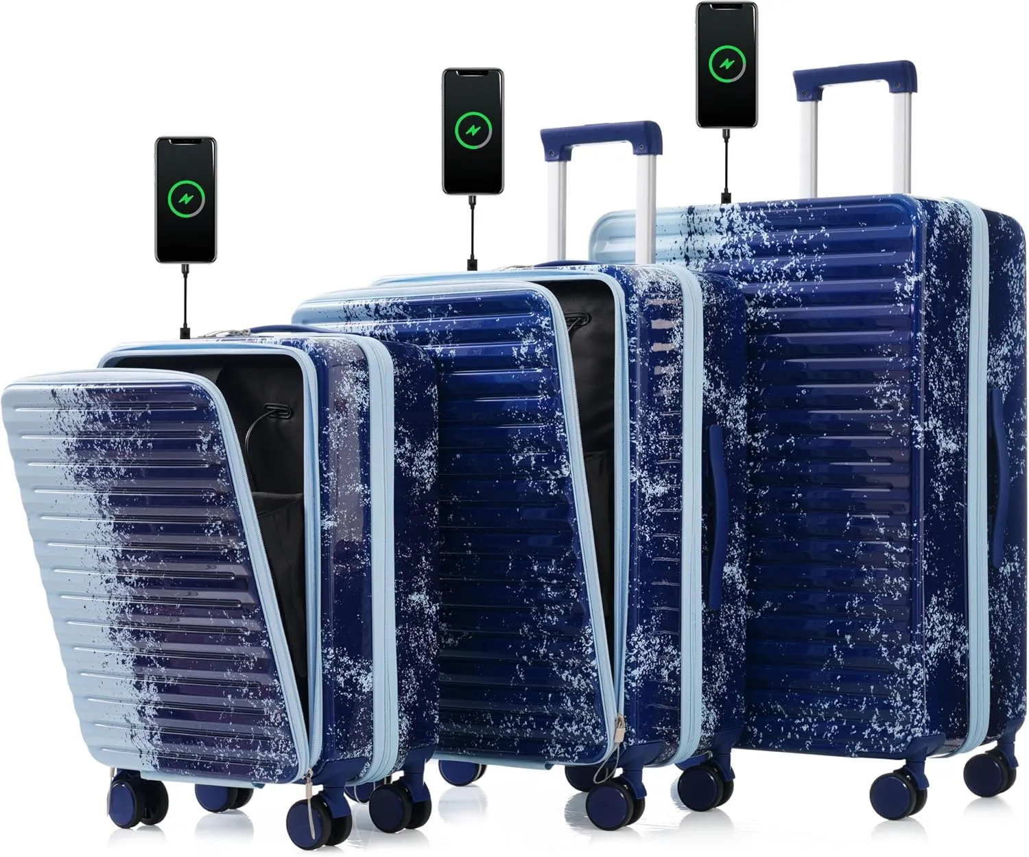 Organized Travel with Hard Shell Luggage Set, 20 and 24 Inch with USB Port and Front Pocket, Gradient Blue