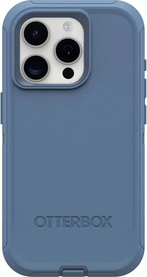 OtterBox iPhone 15 Pro (Only) Defender Series Case - Baby Blue Jeans (Blue), screenless, Rugged & Durable, with Port Protection, Includes Holster Clip Kickstand