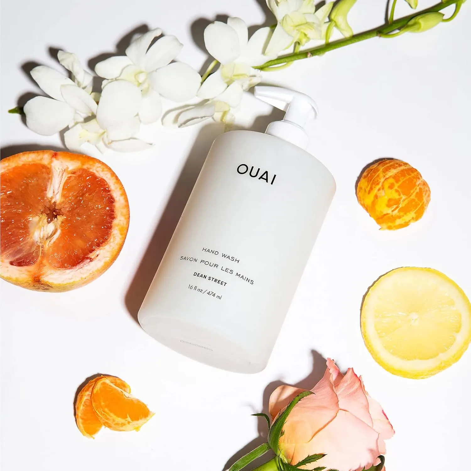 OUAI Hand Wash - Liquid Hand Soap with Jojoba, Avocado, & Rose Hip Oil for Replenished Skin - Gentle Exfoliating Bathroom   Kitchen Hand Soap (16 Fl Oz)