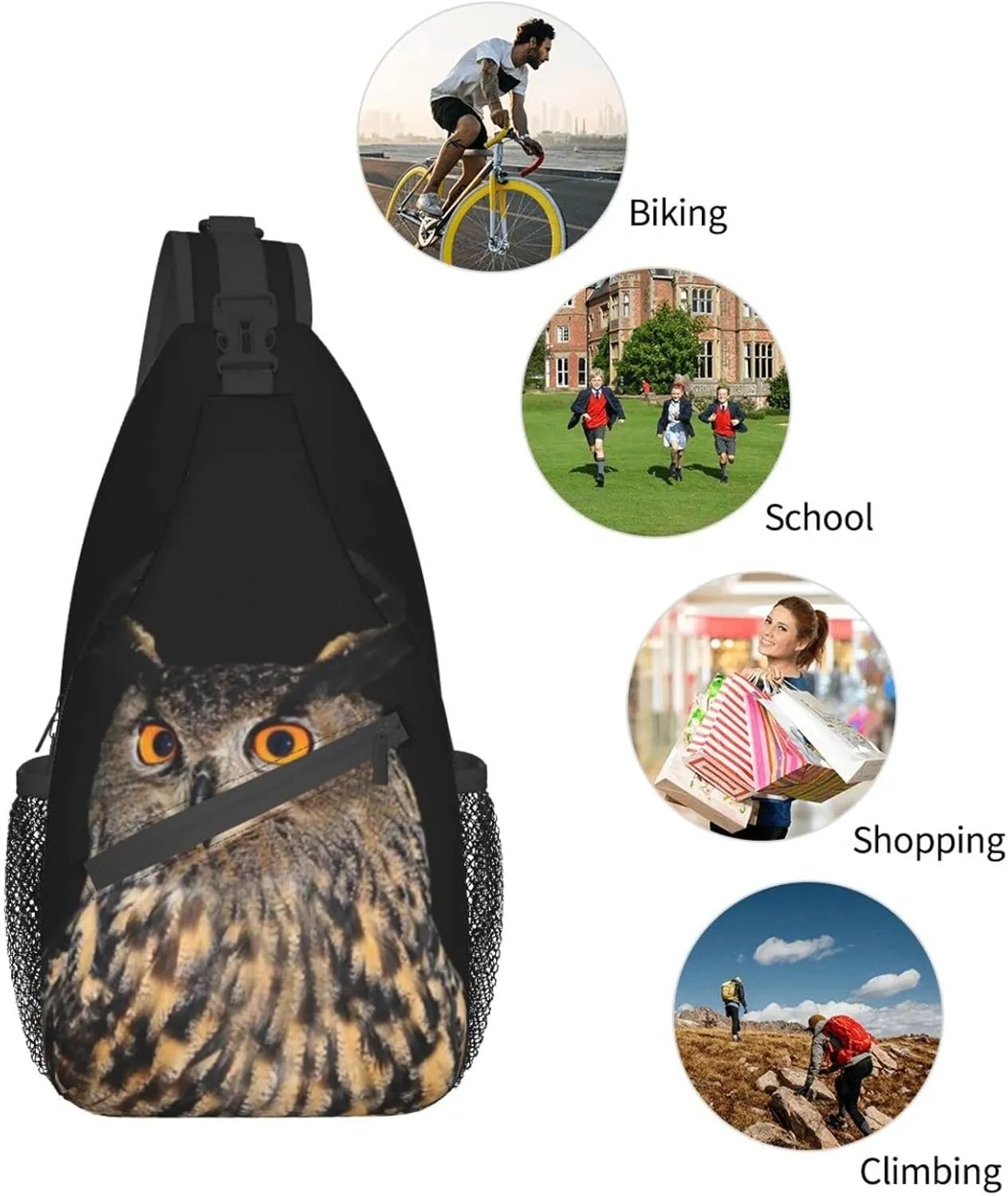 Owl Sling Bag Animal Crossbody Chest Daypack Casual Backpack Cool Shoulder Bag For Travel Picnic