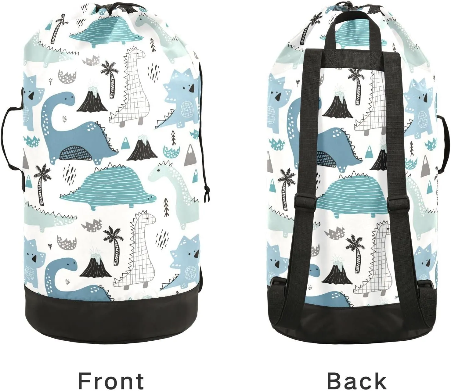Oyihfvs Childish Hand Drawn Dinosaurs in Scandinavian Style Palm Trees Backpack Laundry Bag, Laundry Backpack with Shoulder Straps, Waterproof Nylon Clothes Hamper Bag for Men Women Yoga Backpack