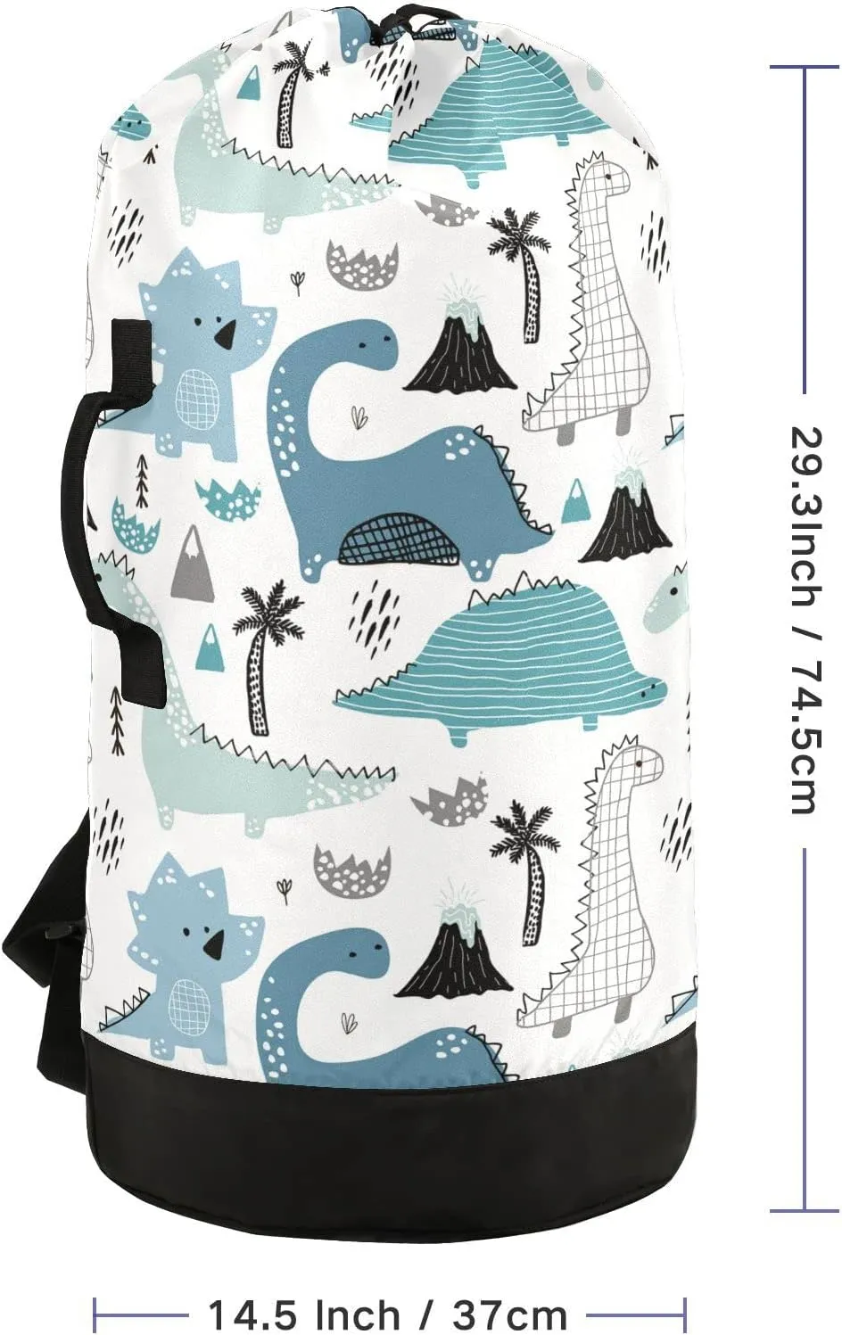 Oyihfvs Childish Hand Drawn Dinosaurs in Scandinavian Style Palm Trees Backpack Laundry Bag, Laundry Backpack with Shoulder Straps, Waterproof Nylon Clothes Hamper Bag for Men Women Yoga Backpack