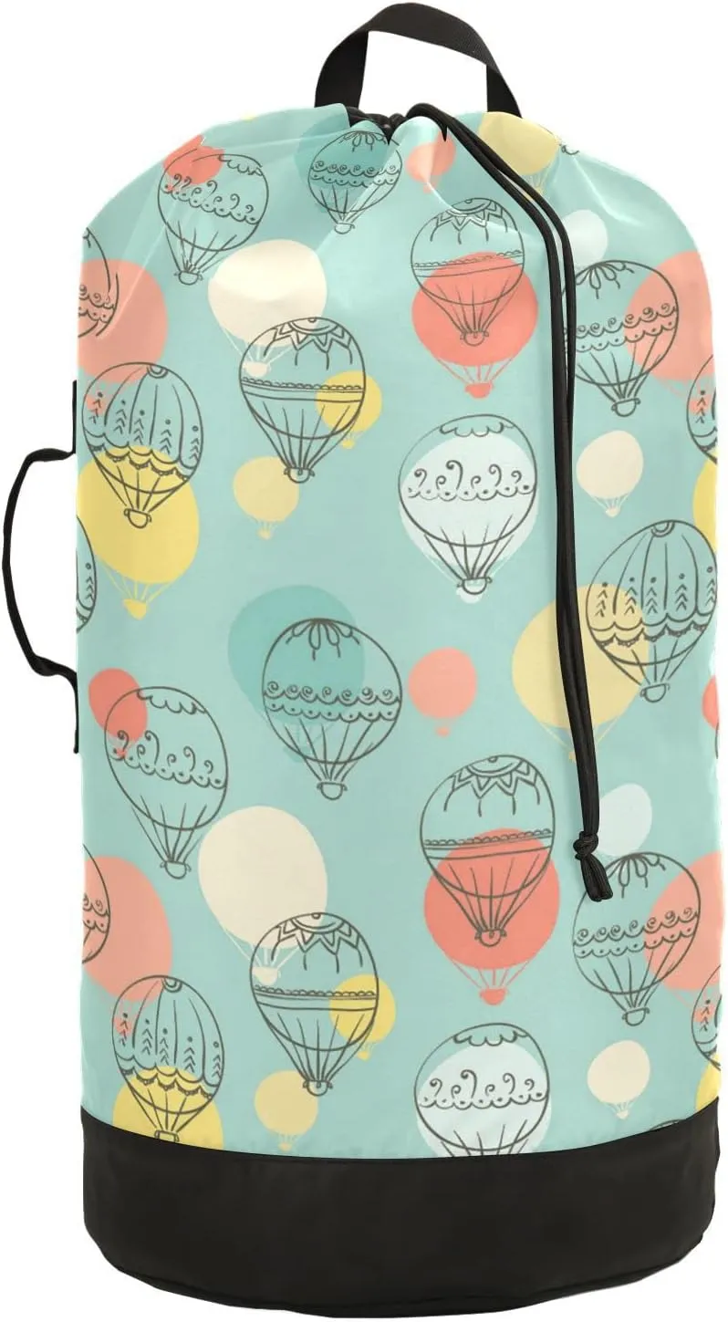 Oyihfvs Doodle Air Balloon Colorful Seamless Pattern Backpack Laundry Bag, Laundry Backpack with Shoulder Straps, Waterproof Nylon Clothes Hamper Bag for Men Women Yoga Backpack