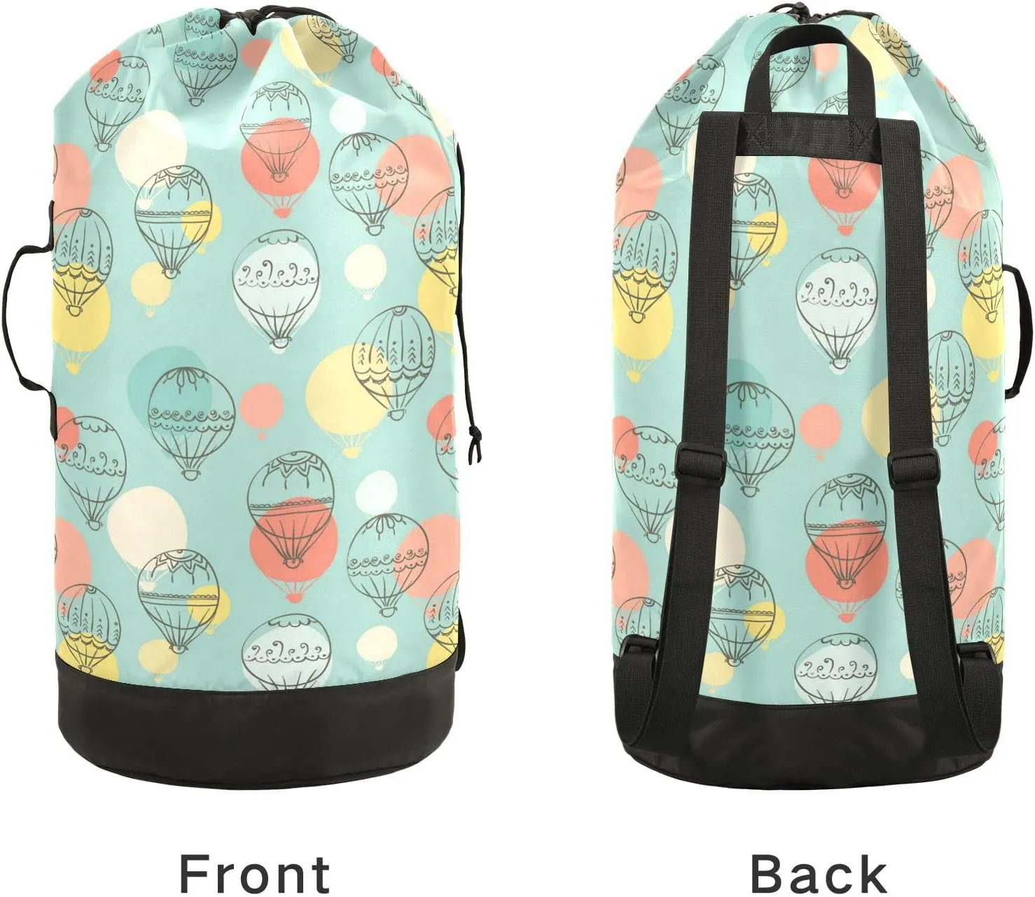 Oyihfvs Doodle Air Balloon Colorful Seamless Pattern Backpack Laundry Bag, Laundry Backpack with Shoulder Straps, Waterproof Nylon Clothes Hamper Bag for Men Women Yoga Backpack