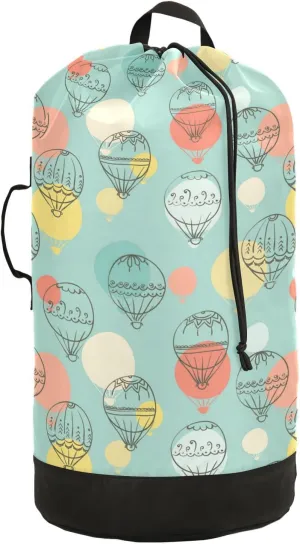 Oyihfvs Doodle Air Balloon Colorful Seamless Pattern Backpack Laundry Bag, Laundry Backpack with Shoulder Straps, Waterproof Nylon Clothes Hamper Bag for Men Women Yoga Backpack