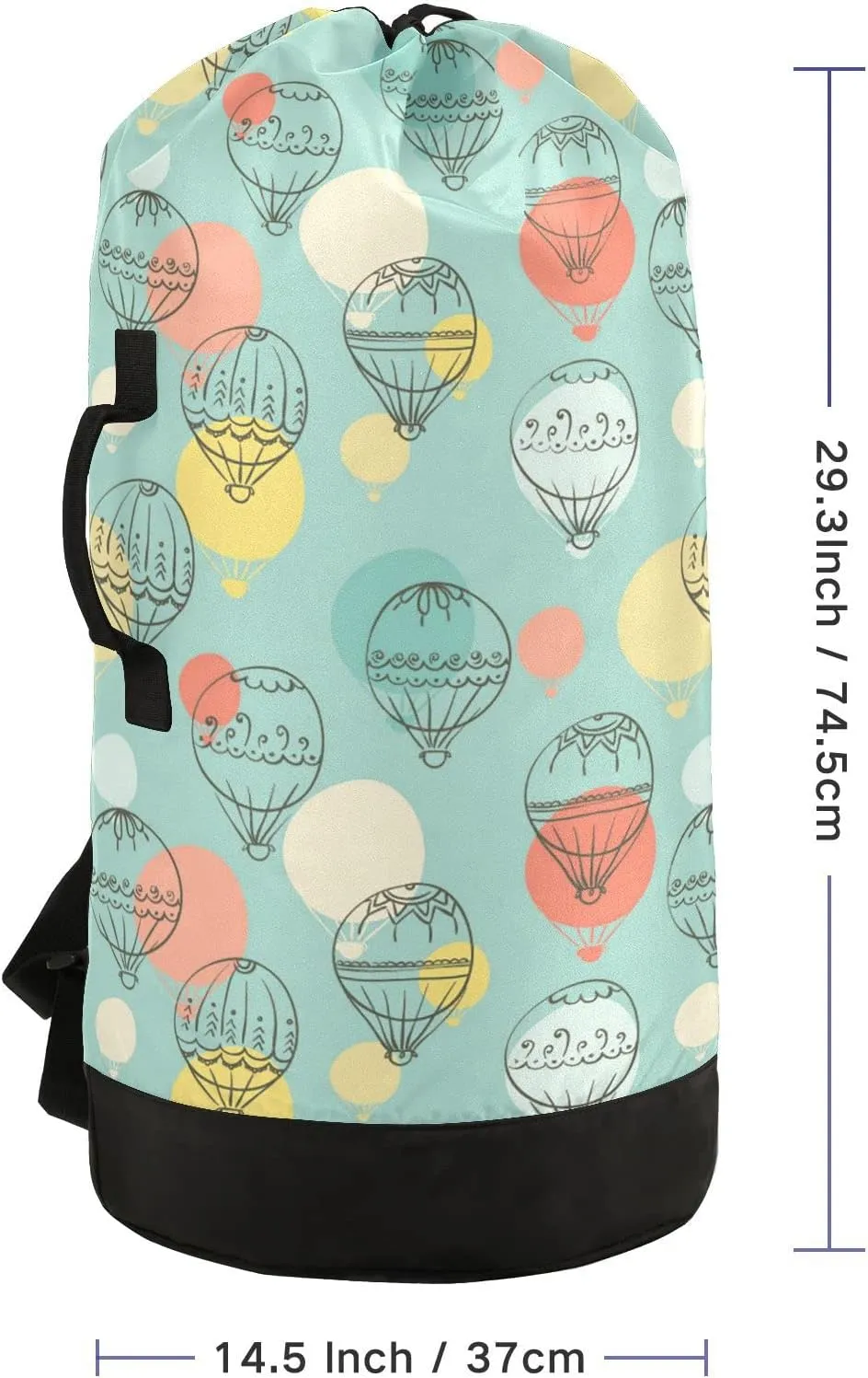 Oyihfvs Doodle Air Balloon Colorful Seamless Pattern Backpack Laundry Bag, Laundry Backpack with Shoulder Straps, Waterproof Nylon Clothes Hamper Bag for Men Women Yoga Backpack