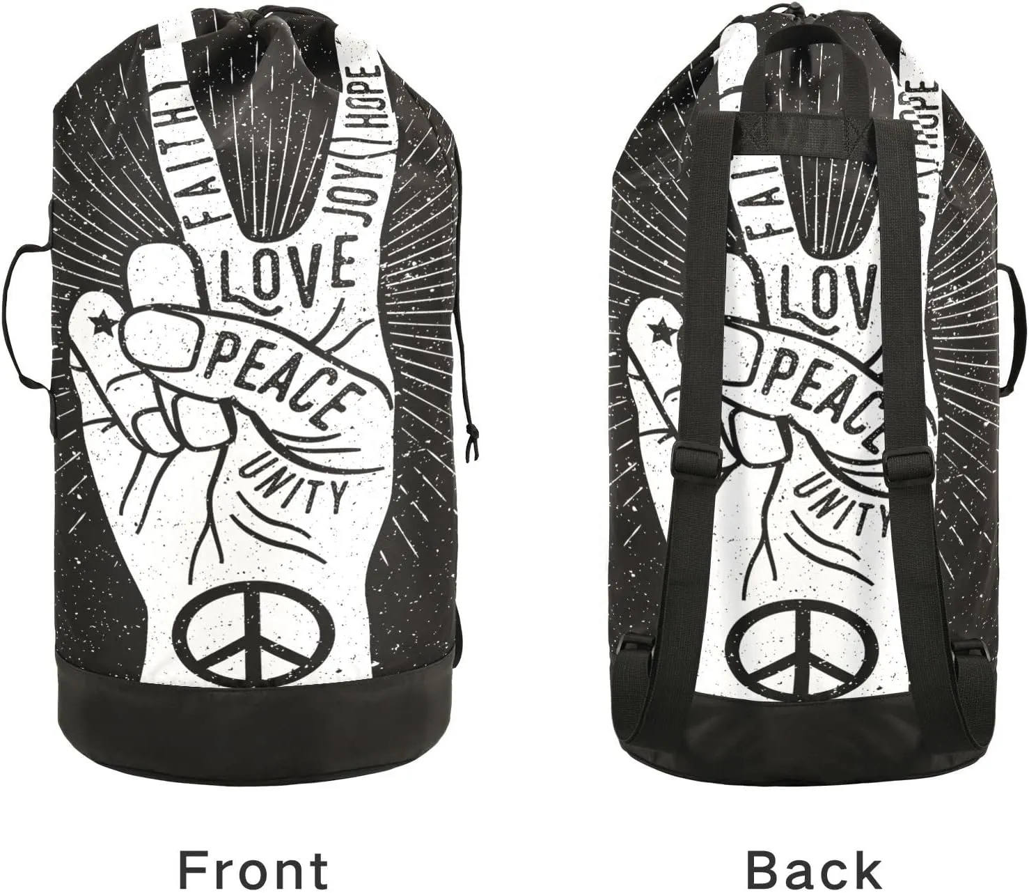 Oyihfvs Human Hand Fingers Peace Love Backpack Laundry Bag, Laundry Backpack with Shoulder Straps, Waterproof Nylon Clothes Hamper Bag for Men Women Yoga Backpack