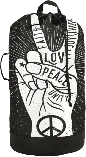 Oyihfvs Human Hand Fingers Peace Love Backpack Laundry Bag, Laundry Backpack with Shoulder Straps, Waterproof Nylon Clothes Hamper Bag for Men Women Yoga Backpack