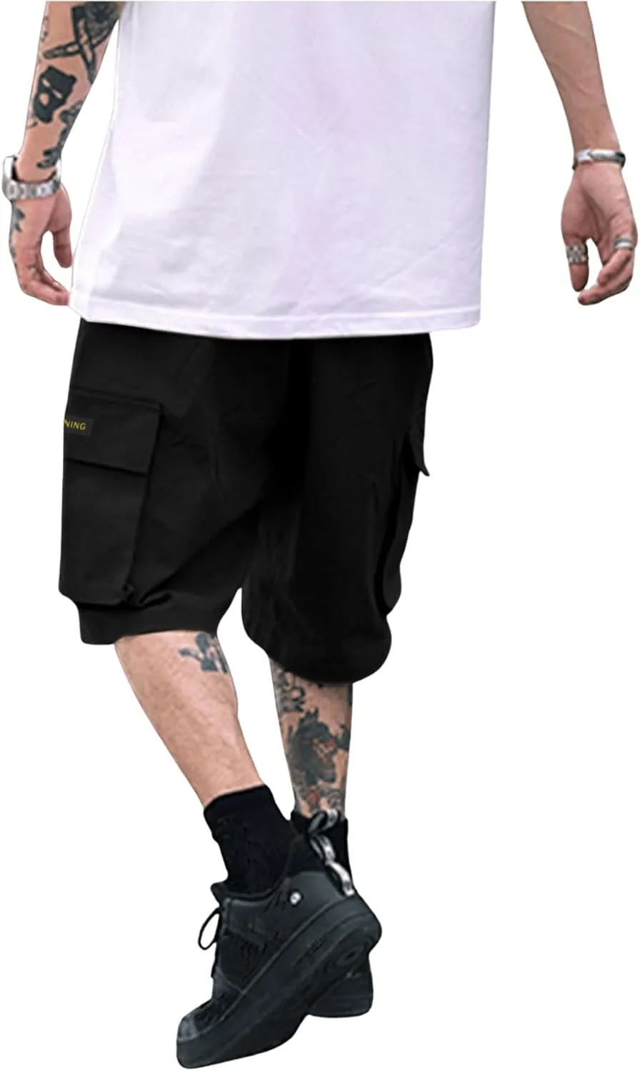 OYOANGLE Men's Casual Cargo Shorts Drawstring Shorts Twill Classic Flap Pocket Loose Fit Shorts