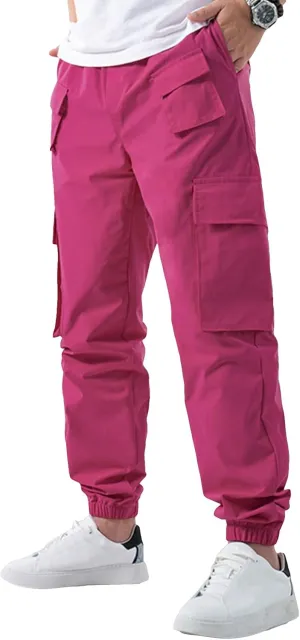 OYOANGLE Men's Drawstring Waist Flap Pocket Jogger Cargo Pants Streetwear Long Trousers with Pocket