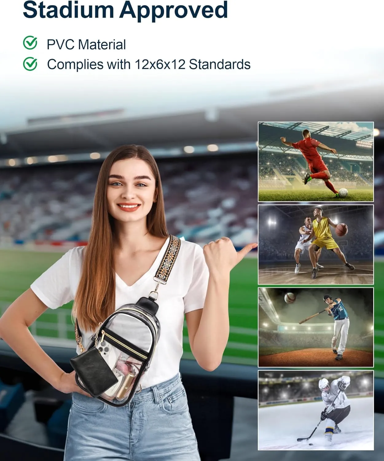 PACKISM Clear Bag for Stadium Events - Clear Sling Bag for Sport Concert, Clear Crossbody Bags for Women with Comfortable Strap