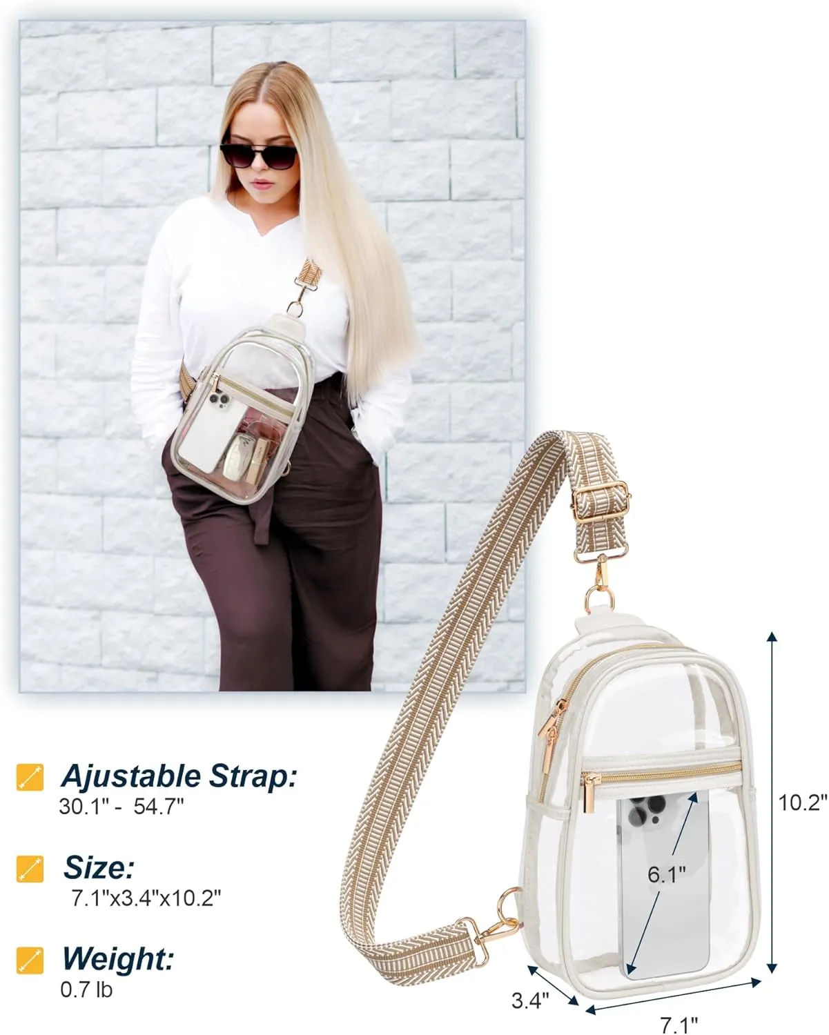 PACKISM Clear Bag for Stadium Events - Clear Sling Bag for Sport Concert, Clear Crossbody Bags for Women with Comfortable Strap