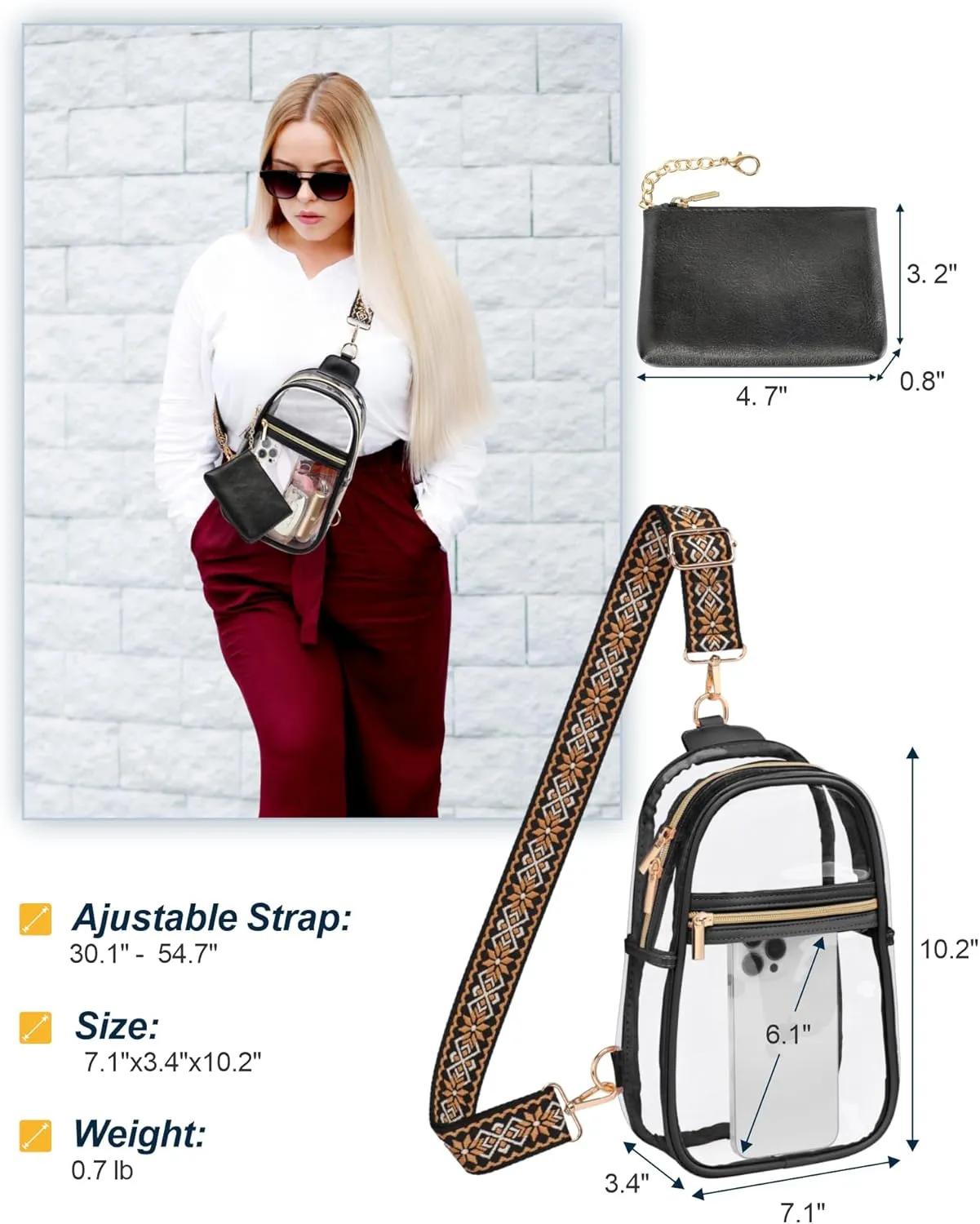 PACKISM Clear Bag for Stadium Events - Clear Sling Bag for Sport Concert, Clear Crossbody Bags for Women with Comfortable Strap