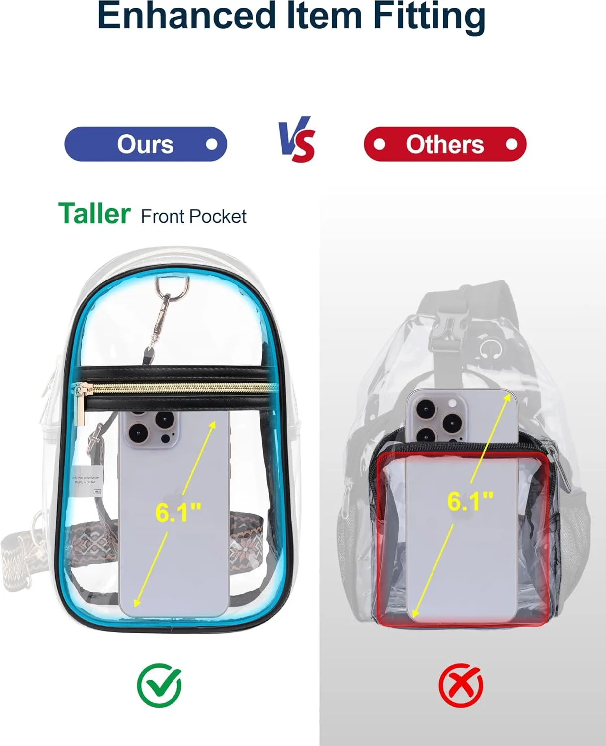 PACKISM Clear Bag for Stadium Events - Clear Sling Bag for Sport Concert, Clear Crossbody Bags for Women with Comfortable Strap