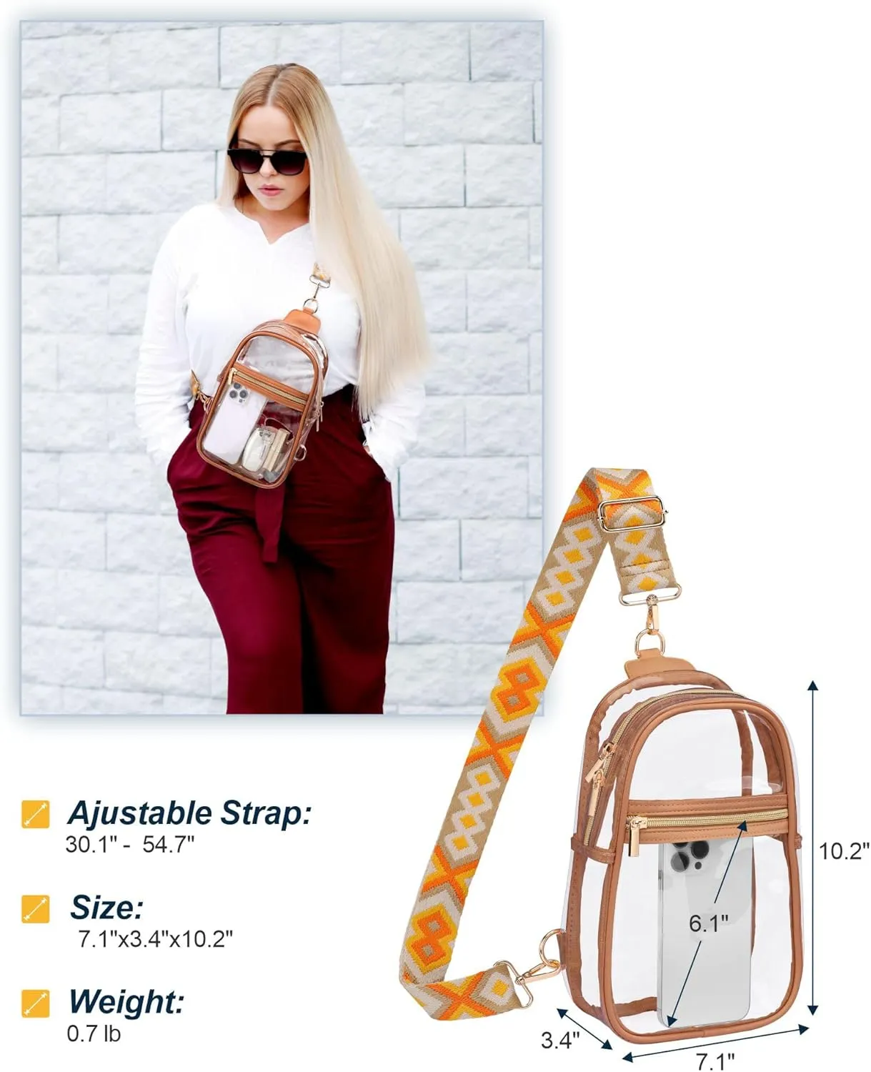 PACKISM Clear Bag for Stadium Events - Clear Sling Bag for Sport Concert, Clear Crossbody Bags for Women with Comfortable Strap