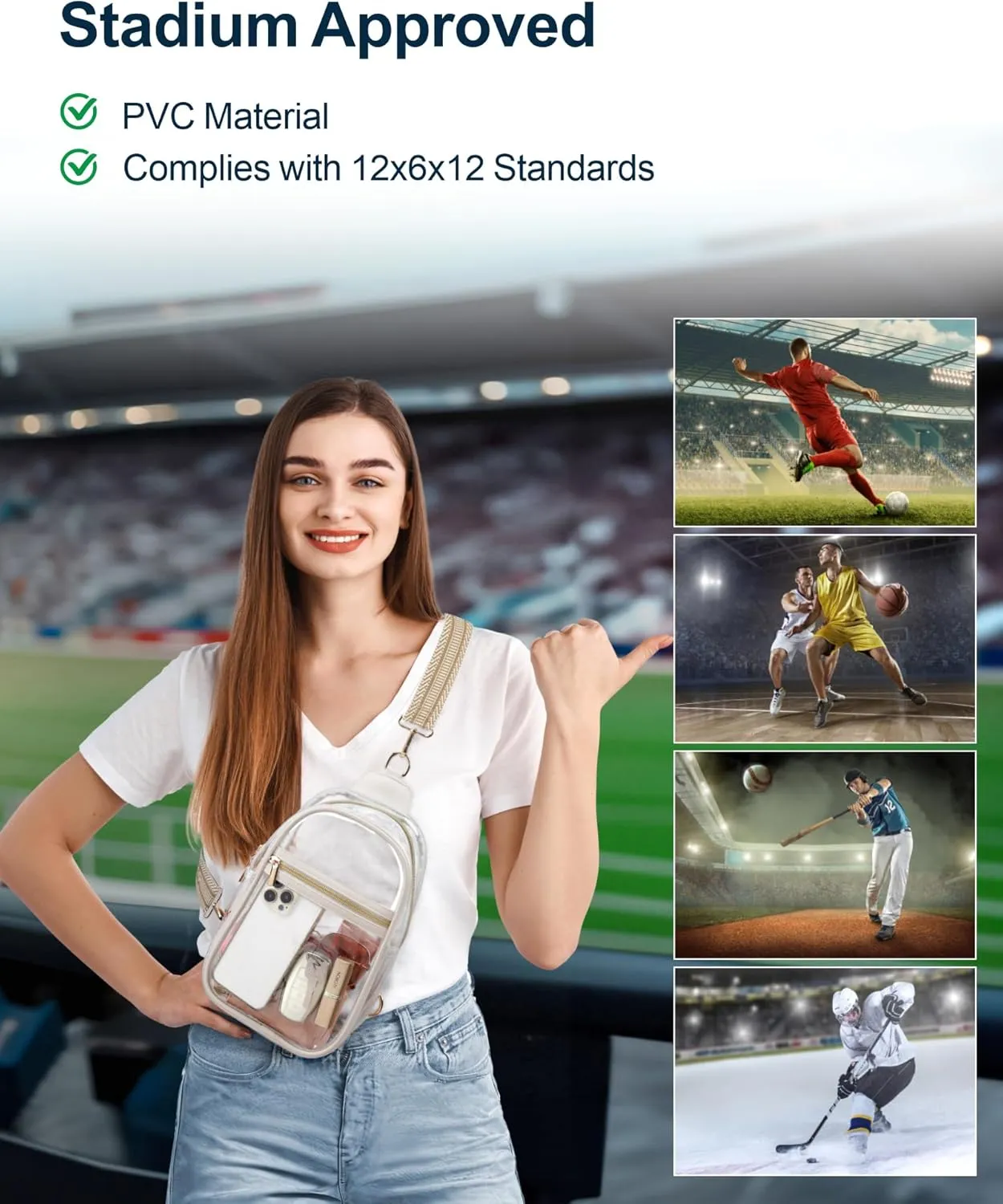 PACKISM Clear Bag for Stadium Events - Clear Sling Bag for Sport Concert, Clear Crossbody Bags for Women with Comfortable Strap