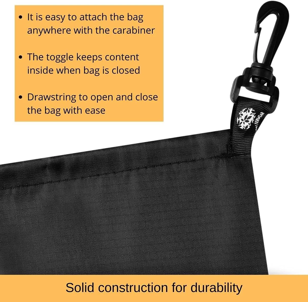 PALTERWEAR Drawstring Bag - Cinch and Ditty Pouch with Clip for Travel, Wardrobe, Outdoors - Set of 5 (Black, 8 x 11 inch)