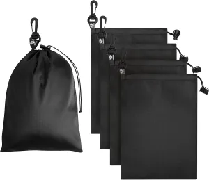 PALTERWEAR Drawstring Bag - Cinch and Ditty Pouch with Clip for Travel, Wardrobe, Outdoors - Set of 5 (Black, 8 x 11 inch)