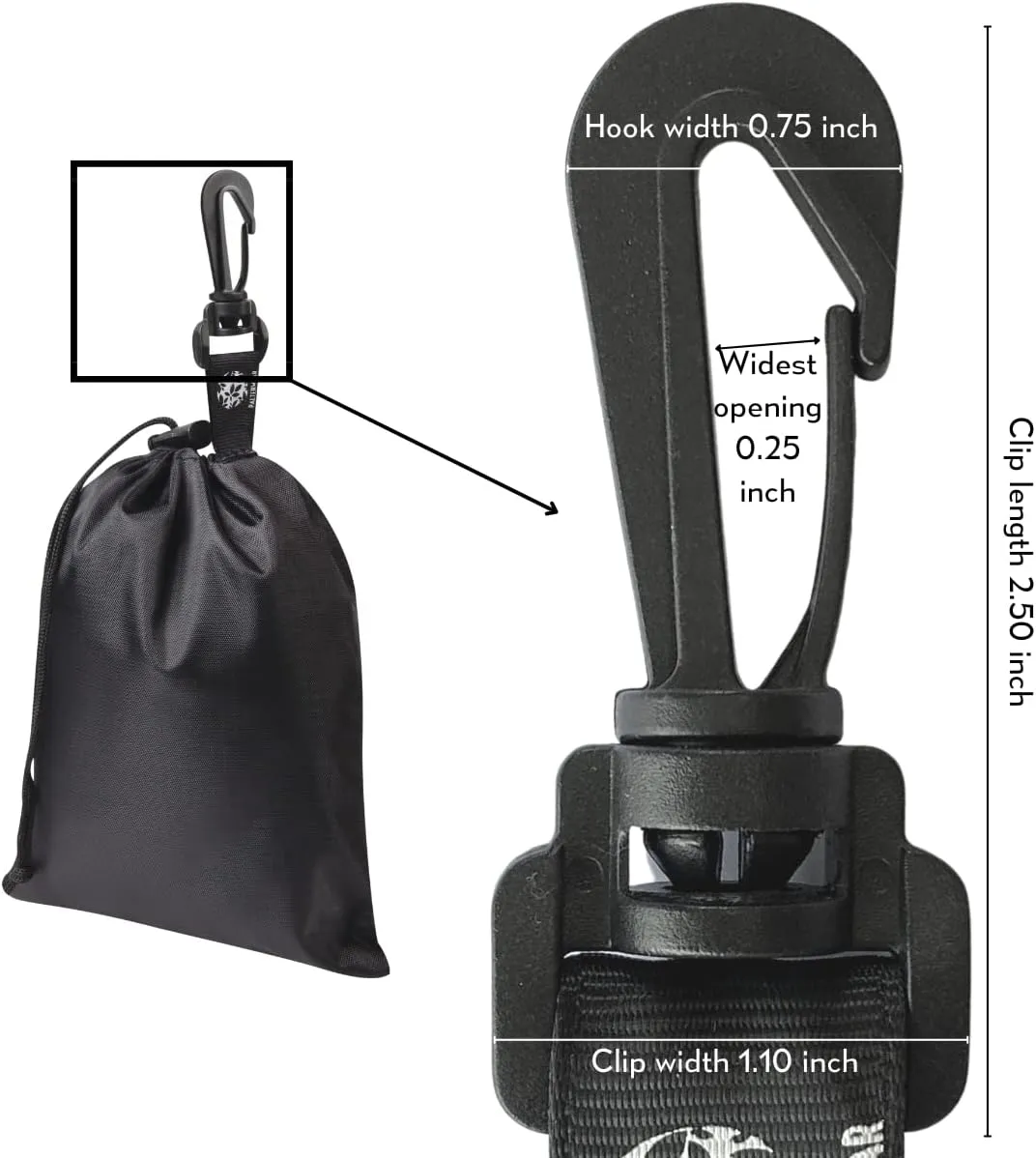 PALTERWEAR Drawstring Bag - Cinch and Ditty Pouch with Clip for Travel, Wardrobe, Outdoors - Set of 5 (Black, 8 x 11 inch)