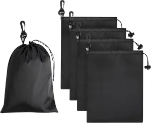 PALTERWEAR Drawstring Bag - Cinch and Ditty Pouch with Clip for Travel, Wardrobe, Outdoors - Set of 5 (Black, 9 x 12 inch)