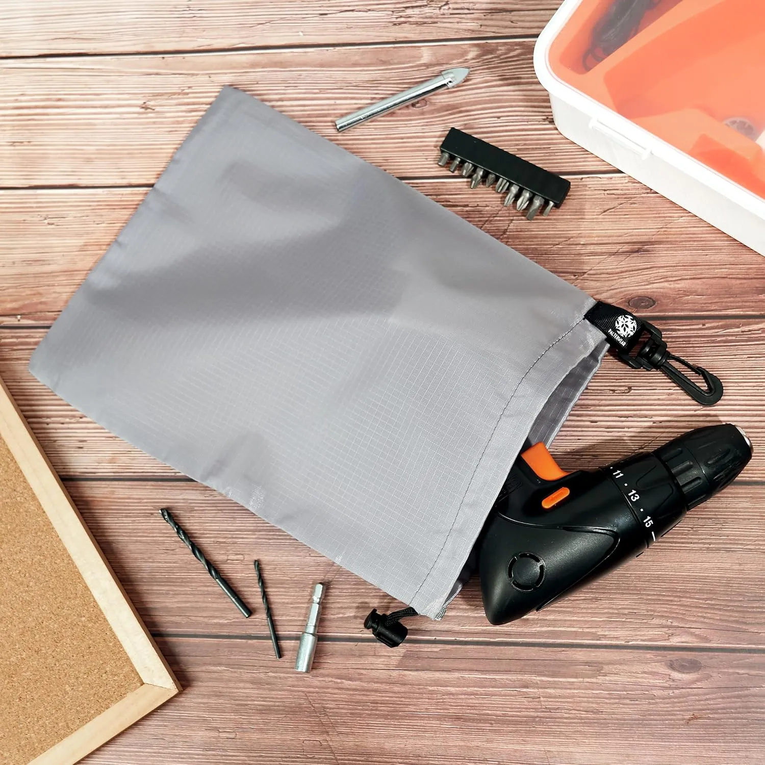 PALTERWEAR Drawstring Bag - Cinch and Ditty Pouch with Clip for Travel, Wardrobe, Outdoors - Set of 5 (Gray, 8 x 11 inch)