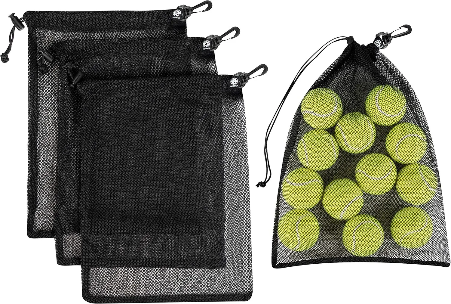 PALTERWEAR Mesh Drawstring Bag With Clip and Toggle Closure - For Water Sports, Hiking, Snorkeling - Multi-Use Set of 4 (Black, 10 x 15 inch)