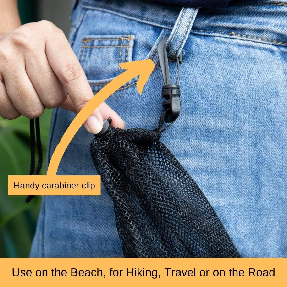 PALTERWEAR Mesh Drawstring Bag With Clip and Toggle Closure - For Water Sports, Hiking, Snorkeling - Multi-Use Set of 4 (Black, 10 x 15 inch)