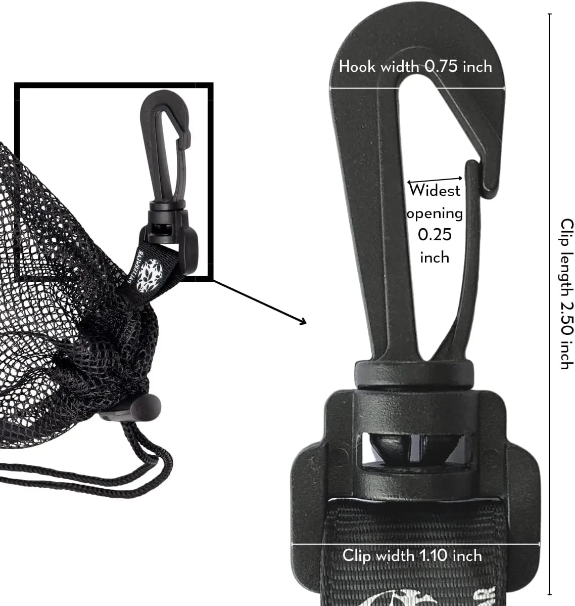 PALTERWEAR Mesh Drawstring Bag With Clip and Toggle Closure - For Water Sports, Hiking, Snorkeling - Multi-Use Set of 4 (Black, 10 x 15 inch)
