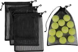 PALTERWEAR Mesh Drawstring Bag With Clip and Toggle Closure - For Water Sports, Hiking, Snorkeling - Multi-Use Set of 4 (Black, 10 x 15 inch)