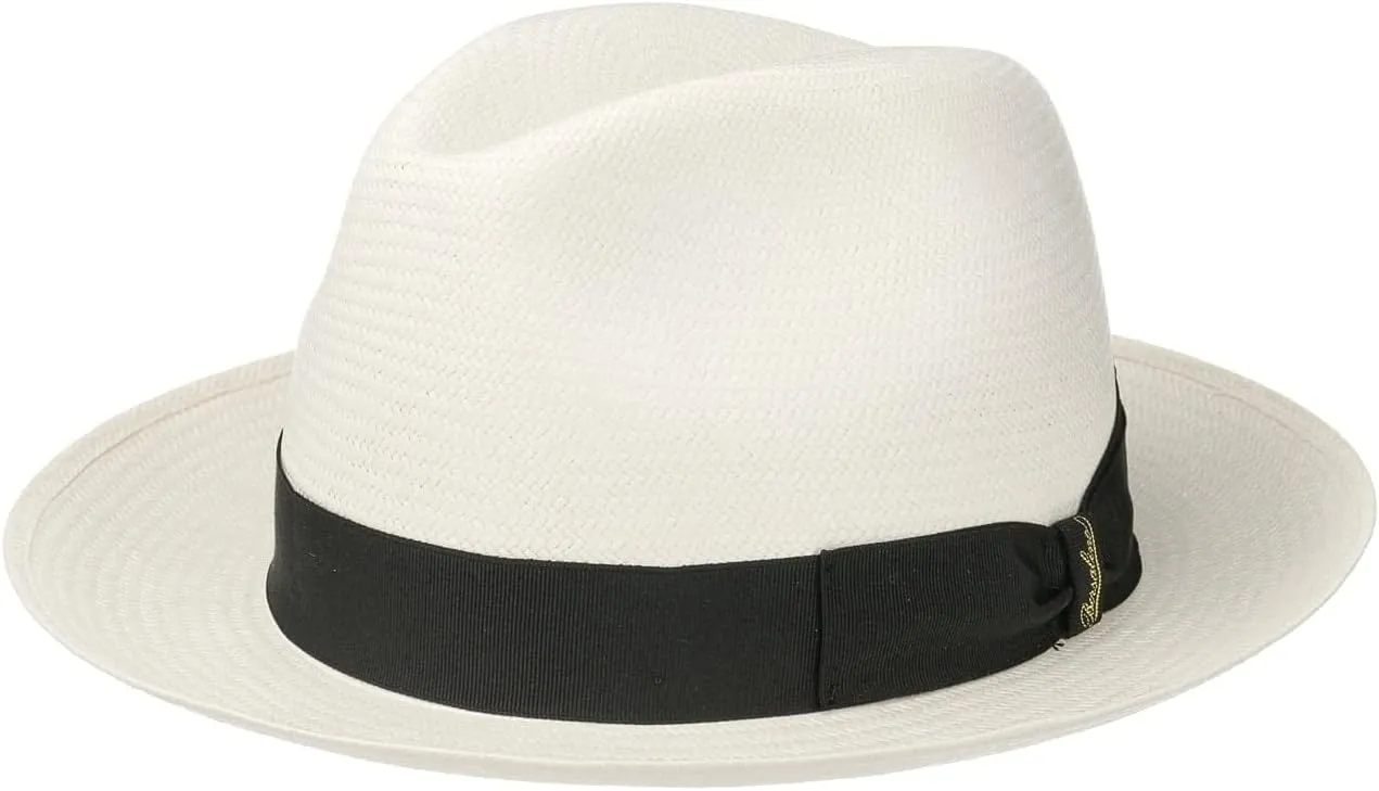 Panama Fine Ala Media Fedora 2 1/2 Inch Brim Bleach with Black Hatband (61)
