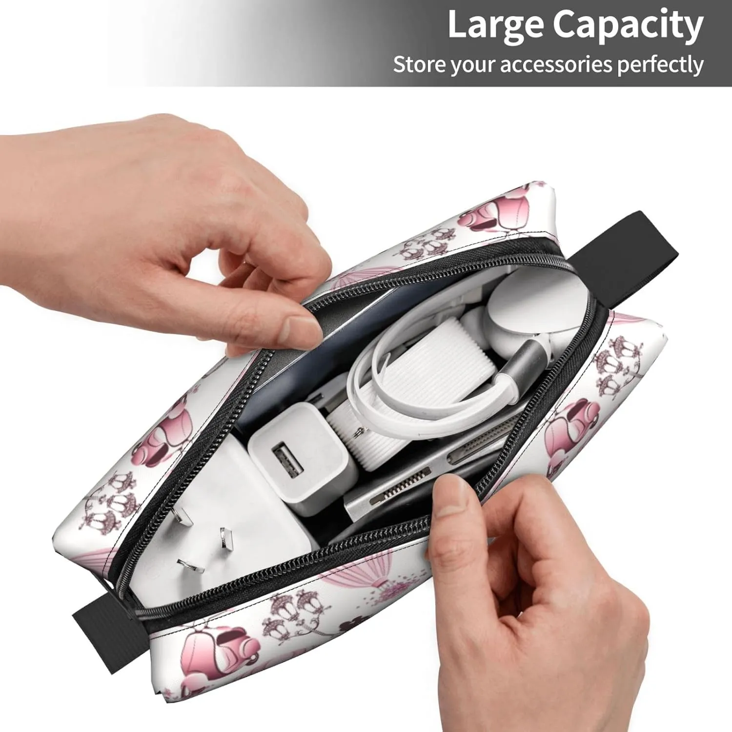 Paris Romantic Pink Makeup Bag Organizer Small Cosmetic Bags Portable Travel Toiletry Bag With Handle Simple Accessories Storage Zipper Pouch For Women Girl