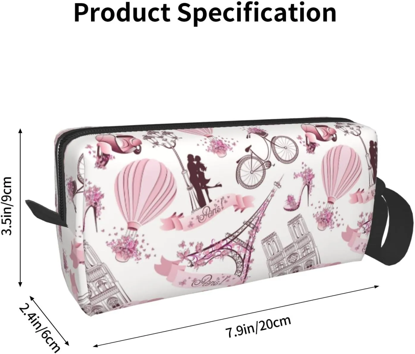 Paris Romantic Pink Makeup Bag Organizer Small Cosmetic Bags Portable Travel Toiletry Bag With Handle Simple Accessories Storage Zipper Pouch For Women Girl
