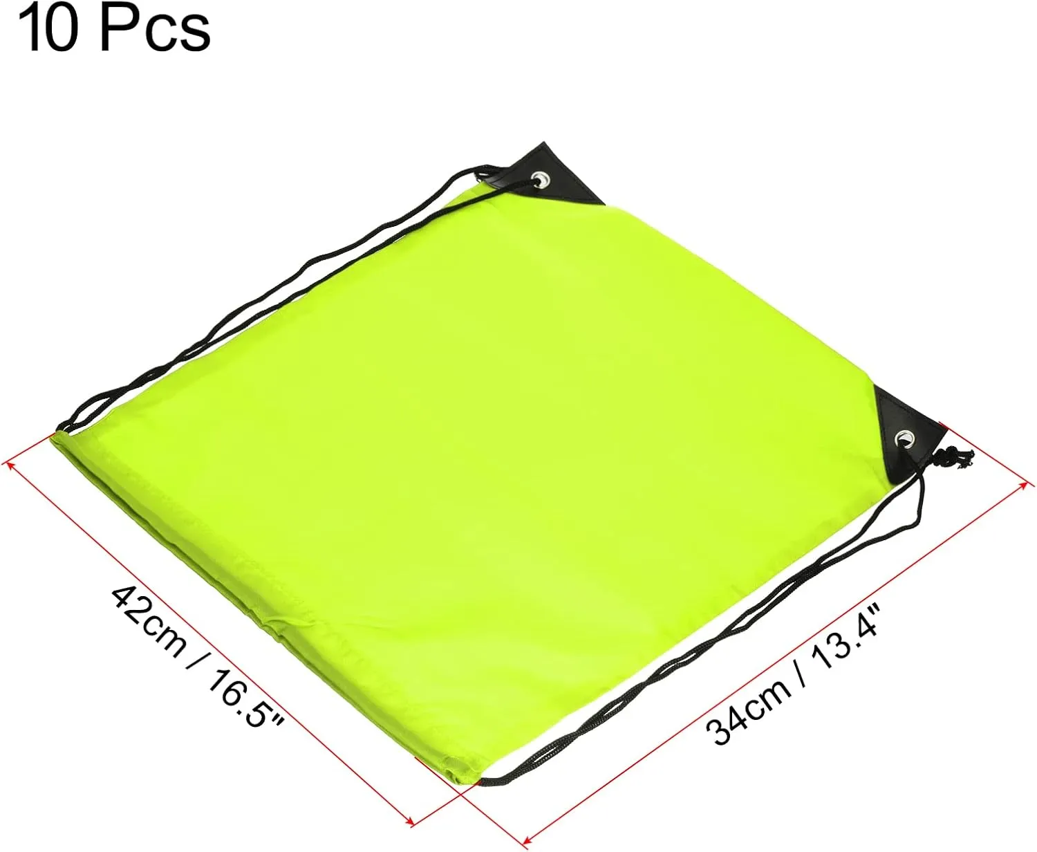 PATIKIL 42x34cm Nylon Drawstring Bag, 10 Pack Storage Bulk Cinch Backpack Sack for Gym Sports Outdoor Traveling, Fluorescent Green