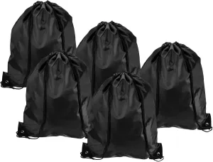 PATIKIL 42x34cm Nylon Drawstring Bag, 5 Pack Storage Bulk Cinch Backpack Sack for Gym Sports Outdoor Traveling, Black