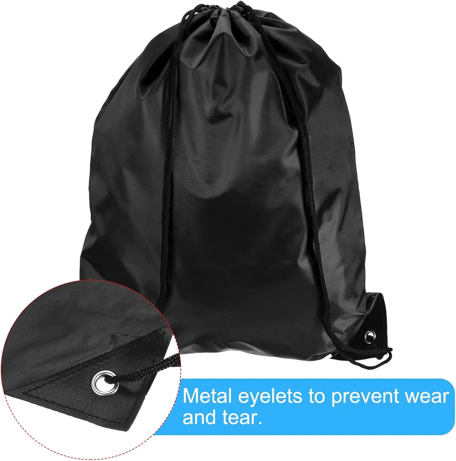 PATIKIL 42x34cm Nylon Drawstring Bag, 5 Pack Storage Bulk Cinch Backpack Sack for Gym Sports Outdoor Traveling, Black