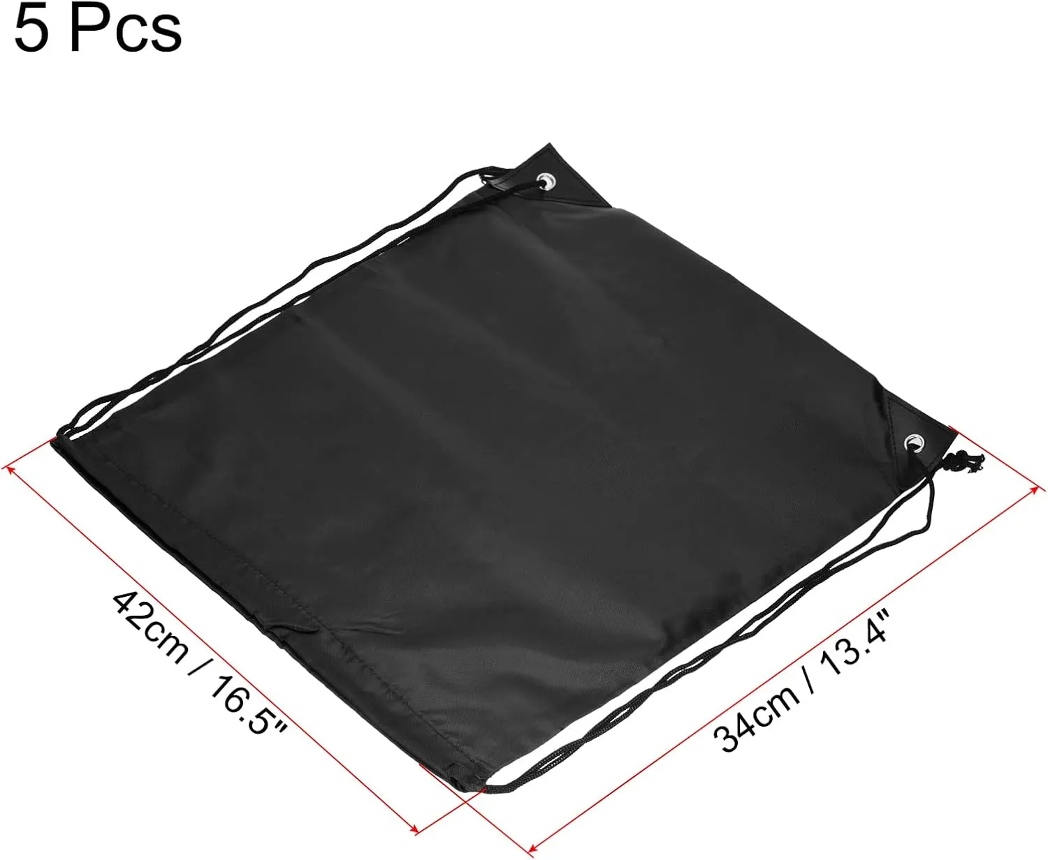 PATIKIL 42x34cm Nylon Drawstring Bag, 5 Pack Storage Bulk Cinch Backpack Sack for Gym Sports Outdoor Traveling, Black