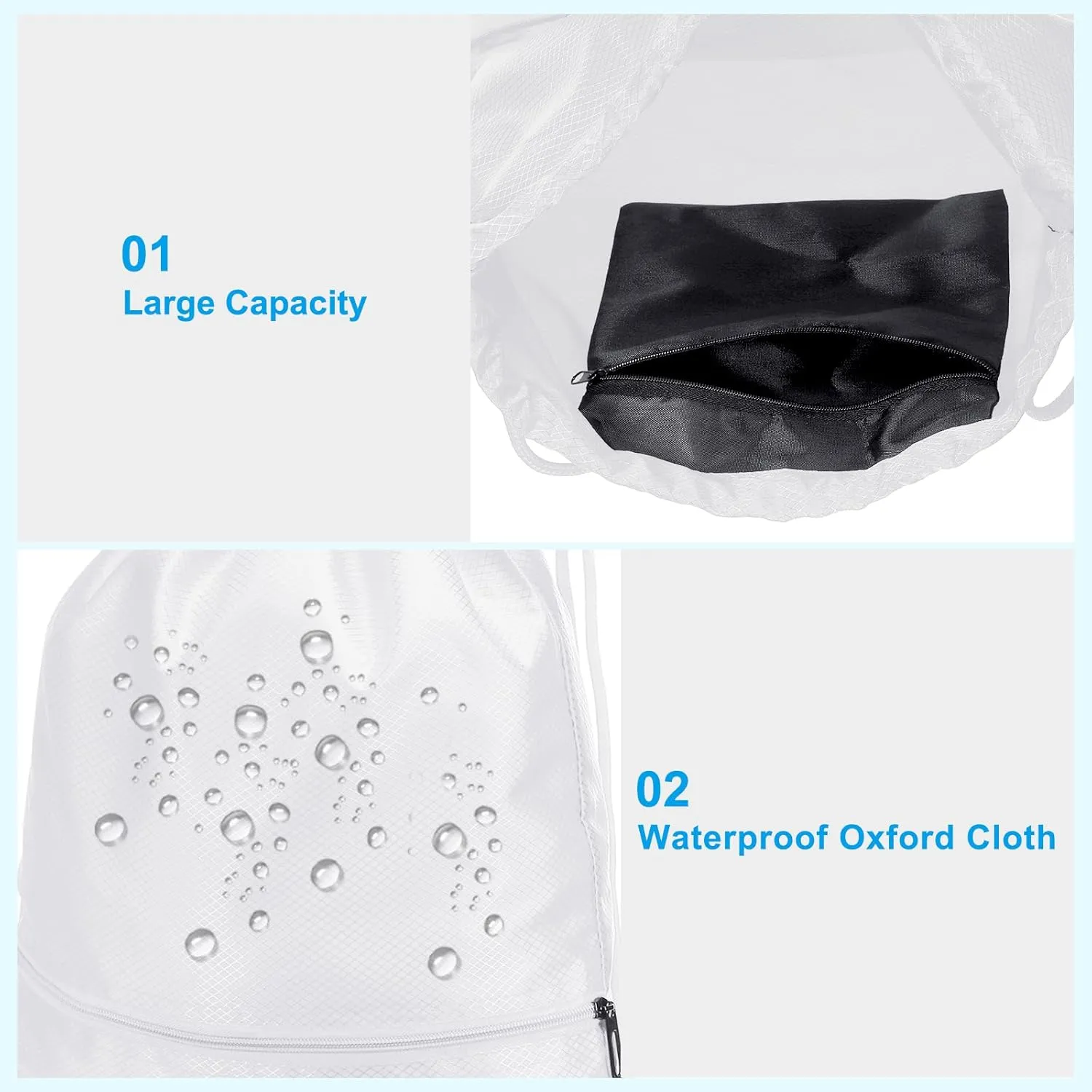 PATIKIL Drawstring Backpack Bag, Drawstring Gym Bags String Backpack with Zip Pocket for Women Men, White